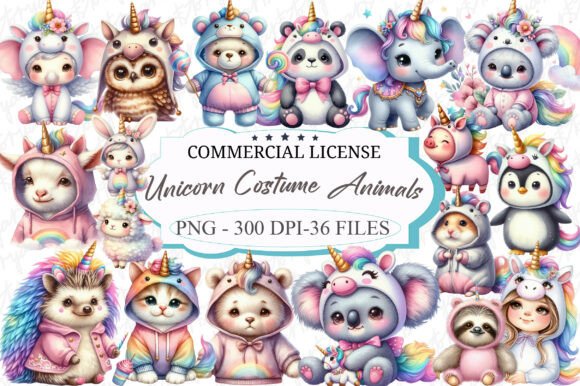 Download Unicorn Costume for Cute Animals Clipart - Animal Collection