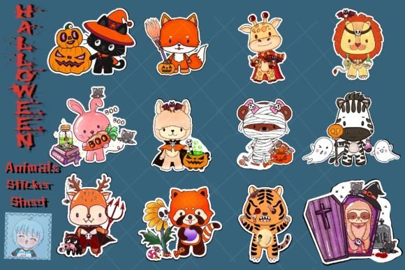 Download Halloween Animal Sticker Sheet Jpeg Png - Animal Collection