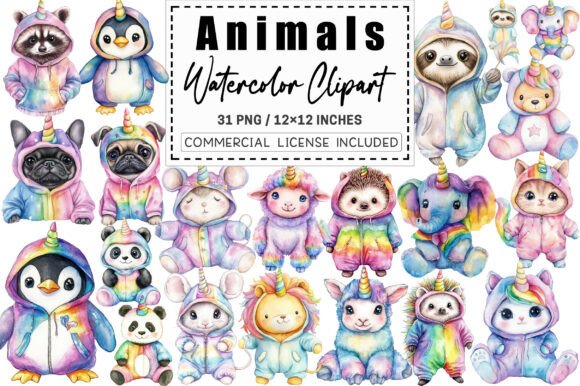 Download Unicorn Costume for Cute Animals Clipart - Animal Collection