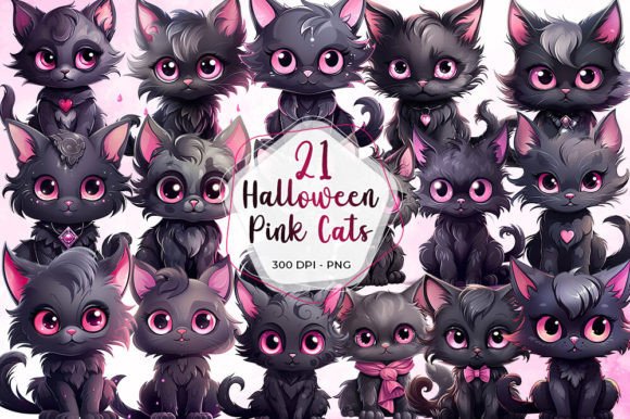 Download Pink and Black Halloween Cats Clipart - Halloween cats Collection