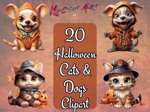 Download 20 Halloween Cats &amp; Dogs Clipart Bundle - Halloween cats Collection